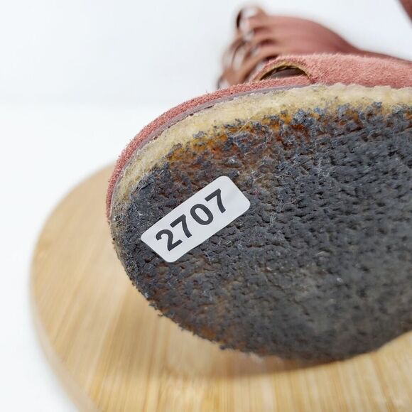 UGG Booties Women 9 Maroon Suede Lace Up Peep Toe High Wedge Elyse Sandal Shoes - Picture 12 of 12